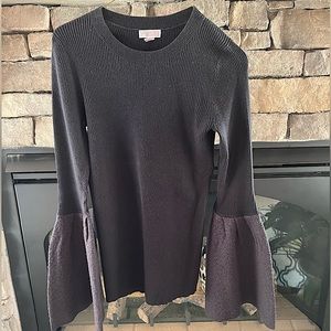 Chelsea28 Black Sweater with Fun Bell Cuffs in Maroon